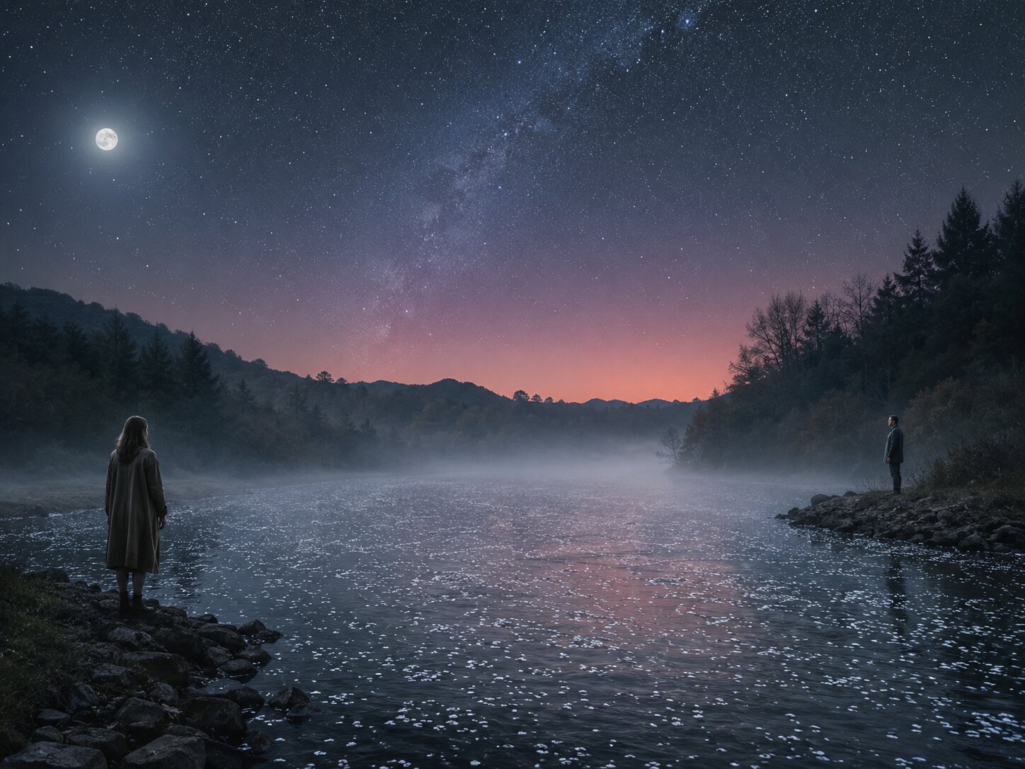 Two shores, one river, the same moon